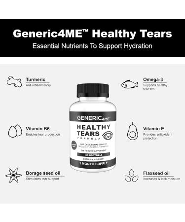 Generic4ME Healthy Tears for Occasional Dry Eye Omega-3 Fish Oil EPA DHA Vitamin E Eye Vitamin Redness Relief Itch Relief One per Day 1 Month Supply - Buy Online on GoSupps.com