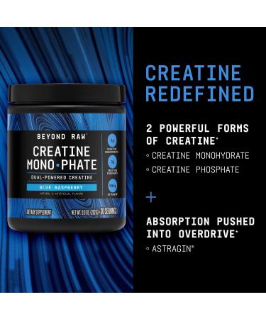 BEYOND RAW Creatine Monophate - Duel-Powered with 5g of creatine monohydrate 3g of creatine Phosphate and 50mg of Atstragin Blue Raspberry (30 Servings) - Buy Online on GoSupps.com