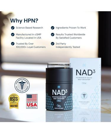 HPN NAD+ Booster - Anti Aging Cell & Energy Support 312mg NRF2 Activator Natural Longevity Supplement 60 Capsules - Optimal Cellular Health - Buy Online on GoSupps.com