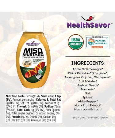 HealthSavor Organic Miso Mustard 1.0oz, Vegan, Soy-Free, No Sugar, No MSG - Umami Mustard with Chickpea Miso, Yellow - Pack of 1 - Buy Online on GoSupps.com
