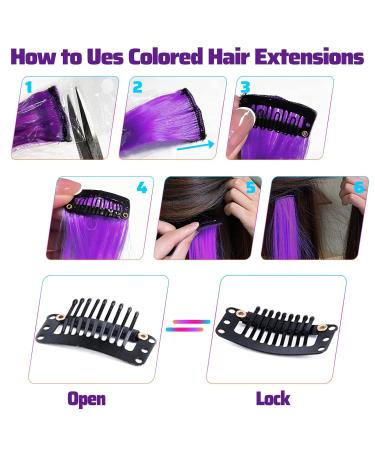 Colored Hair Extensions Clip In | 22 Inch Purple Highlights for Girls & Women | 10 PCS Colorful Straight Hair Accessories - Buy Online on GoSupps.com