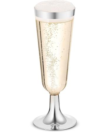 BloominGoods 50-Pack 6-Once Champagne Flutes - Disposable Clear Plastic Cups - Party & Wedding Silver Rimmed Fancy Premium Heavy Duty - Buy Online on GoSupps.com
