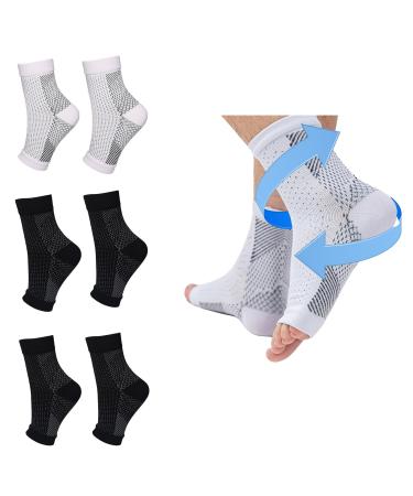 4 pairs of plantar fasciitis socks for foot compression cuffs support bandage heel spur relief night sock for pain stained ankle Achilles tendon inflammation L/XL black & white L-XL black & white