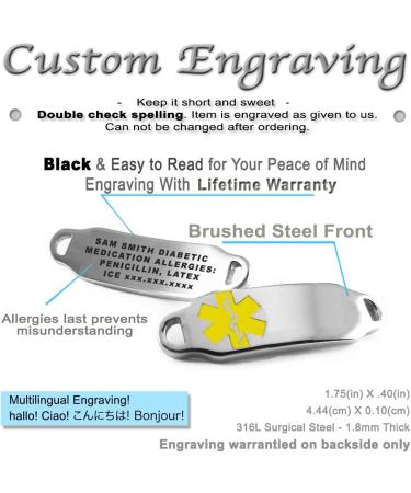 Custom Engraved Medical Bracelet | 316L Stainless Steel with Hearts & 2mm Cubic Zirconia - 9.25 Inch Wrist Size - Buy Online on GoSupps.com