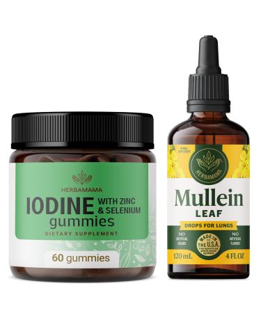 HERBAMAMA Potassium Iodine Mullein Leaf Kit - Bundle of Iodine Gummies and Mullein Leaf Extract Drops 4 fl oz - Vegan Non-GMO Alcohol-Free - 2 Pack