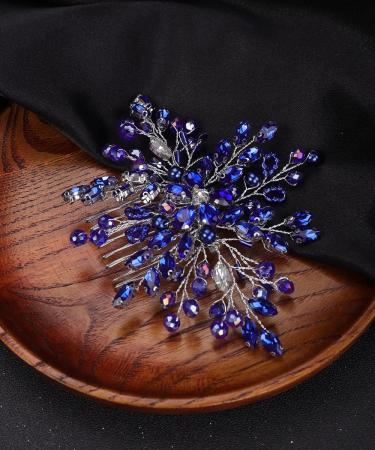 Deniferymakeup Women Sapphire Hair Comb Blue Crystal Rhinestones Bride Wedding Hair Accessories for Brides Crystal Bridal Hair Comb for Women and Girls (Style 3) - Buy Online on GoSupps.com
