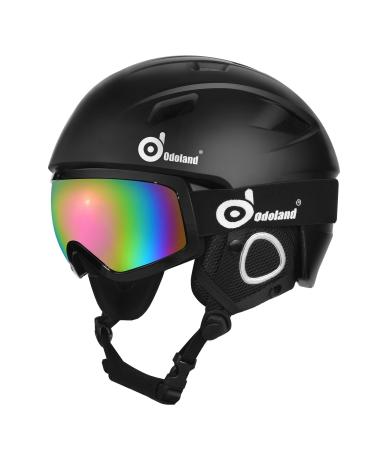 Odoland Snow Ski Helmet and Goggles Set, Sports Helmet and Protective Glasses - Shockproof/Windproof Protective Gear for Skiing, Snowboarding, Snow Sport Helmet Black S(21-22''/54-56cm)