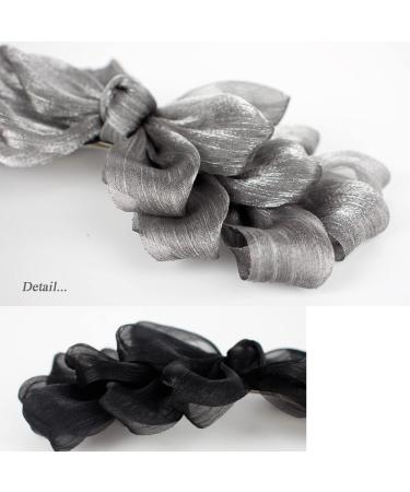 Black and Silver Big Bow Barrettes for Women - Elegant Decorative Hair Accessories for Party and Wedding - Set of 2 - Buy Online on GoSupps.com
