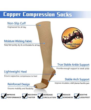 Compression Stockings for Men & Women - 15-20mmHg Knee Socks for Running Travel & Pregnancy - 4 Pairs L-XL Beige - Buy Online on GoSupps.com