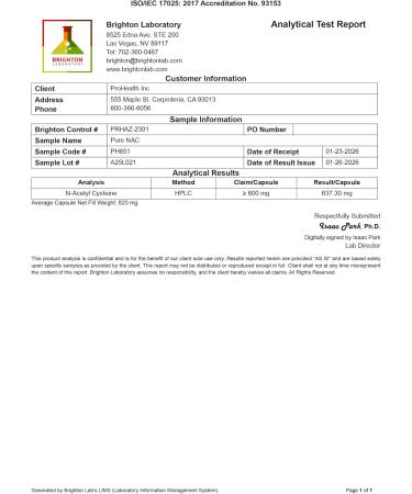 ProHealth Pure NAC N-Acetyl Cysteine Liver and Immune Support, Antioxidant and Glutathione Boost, Cellular Health | 600 mg per Capsule | 120 Servings | Third-Party Tested 120 Count (Pack of 1) - Buy Online on GoSupps.com