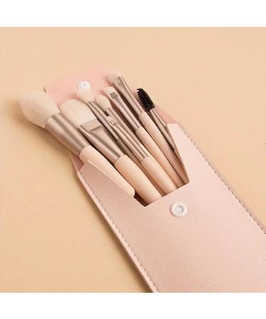 8-Piece Makeup Brush Set - Eyeshadow & Foundation Brushes with PU Bag | Synthetic Bristle Face Powder & Blush Kit (Cream) International Shipping Available - Buy Online on GoSupps.com