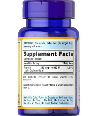 Puritan's Pride Vitamin D3 10000 IU Softgels - Immune Support & Healthy Bones (100 Count) - Buy Online on GoSupps.com