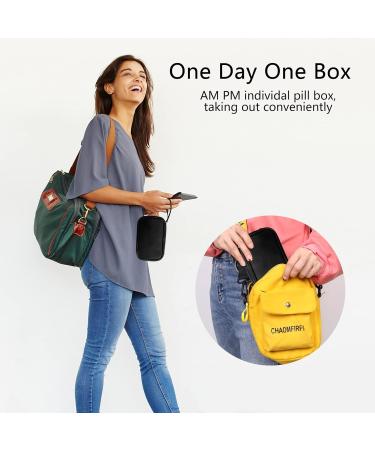 Weekly PU Leather Pill Organizer Case - AM PM Daily 2 Times a Day Vitamin Fish Oil Supplement & Medicine Holder (Black) - International Shipping Available - Buy Online on GoSupps.com