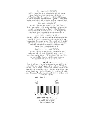 Schupp Massage Lotion Basic 200ml - Premium Massage Cream for Optimal Sliding Skin Balance & Acid-Base Support - Made in Germany - Buy Online on GoSupps.com