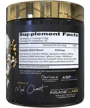 Insane Labz Psychotic Gold High Stimulant Pre Workout Powder - Blue Punch, 35 Servings - Extreme Energy, Focus, and Endurance - Buy Online on GoSupps.com