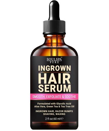 SOULSPA PURE Ingrown Hair Serum - Powerful Razor Bump Solution for Bikini Area Face & Brazilian Wax - Ingrown Hair Oil that Soothes Exfoliates & Nourishes - 2 fl oz