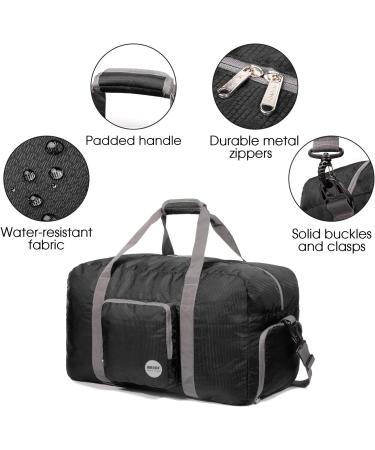 WANDF Foldable Duffle Bag Black 60L 24 Lightweight Travel Gym Sports Luggage - Buy Online on GoSupps.com