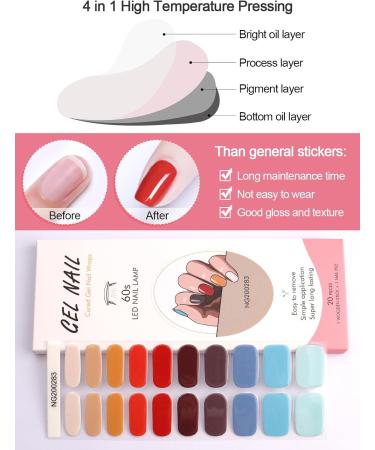 Kalolary 20PCS Nail Adhesive Wrap Nail Gel Polish Strips Full Wraps Nail Polish Stickers Cured Gel Nail Strips Self-Adhesive Gel Nail Wrap Stickers Decals(UV/LED Lamp Required) (Colorful 2) - Buy Online on GoSupps.com