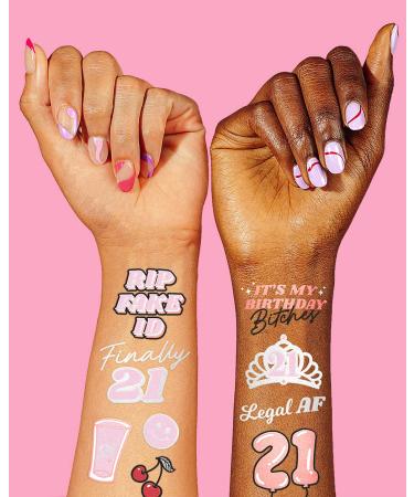 XO Fetti Finally 21 Temporary Tattoos - 54 Metallic Styles | Rose Gold & Silver - 21st Birthday Party Decorations - Buy Online on GoSupps.com