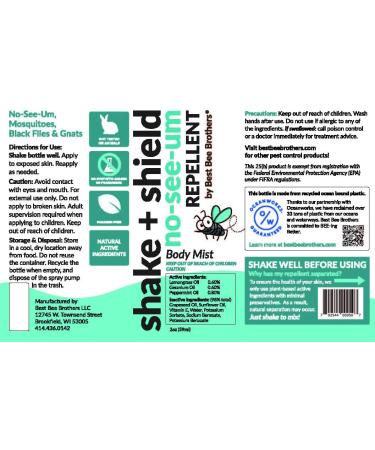 Best Bee Brothers Shake + Shield No-See-Ums Gnat Spray Non-Greasy Bug Spray Body Mist Made with Plant-Based Ingredients 2 Oz. (4 Pack) - Buy Online on GoSupps.com