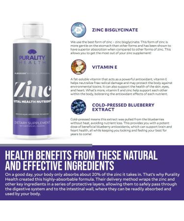 Liposomal Zinc Purality Health 15mg of Zinc per Serving Liquid Zinc Blueberry Flavor Vegan Gluten-Free 15 Day Supply - Buy Online on GoSupps.com