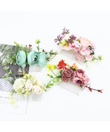 4 Pack Rose Flower Silver Wire Hair Combs - Women's Wedding Bridal Accessories - Buy Online on GoSupps.com