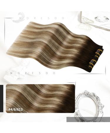 Moresoo Balayage Clip in Human Hair Extensions - 16 Inch Ombre Brown & Blonde - 7 Pieces/120g - Buy Online on GoSupps.com
