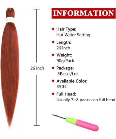 Xtrend 26 Inch EZ Braids 3Packs Copper Red Pre-Stretched Easy Braiding Hair Extensions for Box Braids Hair Hot Water Setting Synthetic Fiber Hair Extensions (3Packs 350#) 26 Inch (Pack of 3) 350# - Buy Online on GoSupps.com
