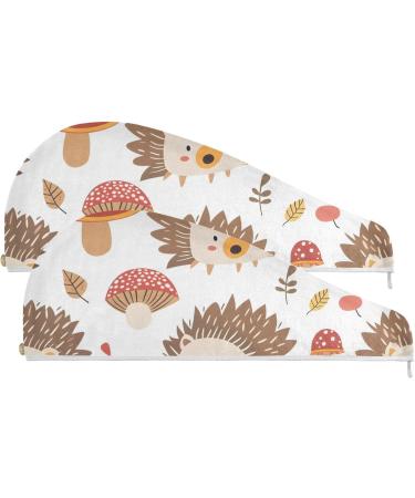Super Absorbent Brown Hedgehog Mushroom Hair Towels 2 Pack - Quick Dry Turbans for Women & Girls - Buy Online on GoSupps.com
