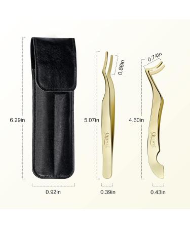 QUEWEL Eyelash Applicator Tool - 2 Stainless Steel Cluster Tweezers for Individual Eyelashes | DIY Curved Eyelash Tweezers | Golden Eyelash Applicator for Perfect Lash Application - Buy Online on GoSupps.com