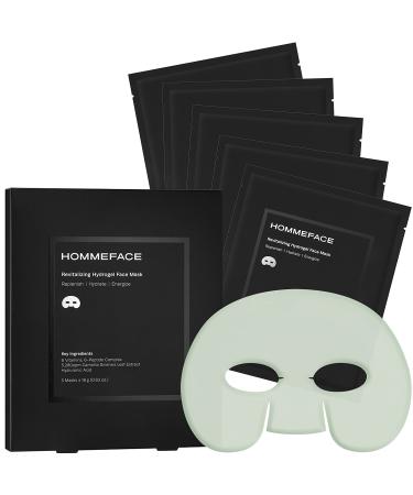 HommeFace Revitalizing Hydrogel Facial Mask Set for Men (5ct) - Hydrating  Anti-aging & Soothing Face Sheet Mask with Hyaluronic Acid  Vitamin B  C  E & Peptides  Beard-Friendly