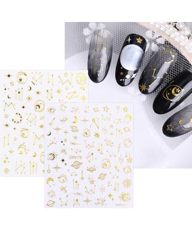 8 Sheets Gold Star Moon Nail Art Stickers Decals Self-Adhesive Metallic Ramadan Zodiac Design Manicure Tips Nail Decoration for Women Girls - Buy Online on GoSupps.com