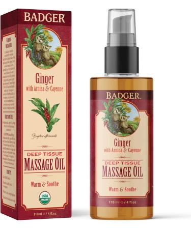 Badger Organic Deep Tissue Massage Oil - Ginger, Arnica & Cayenne | 4 fl oz - Buy Online on GoSupps.com