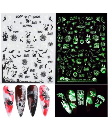 Halloween Nail Art Stickers Glow in The Dark Nail Decals 3D Self-Adhesive Fluorescent Nail Stickers Skull Spider Witch Ghost Pumpkin Bat Snake Nail Design for Women and Girls DIY Acrylic Nail - Buy Online on GoSupps.com