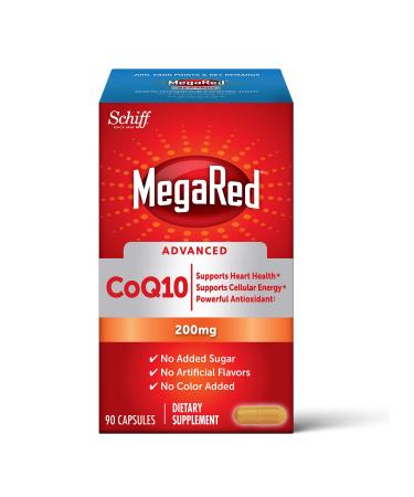 CoQ10 200mg (per serving) MegaRed Advanced Capsules (90 count in a box) Helps Support Heart Health and Cellular Energy* Antioxidant Protects Against Free Radicals* No Added Color or Sugar
