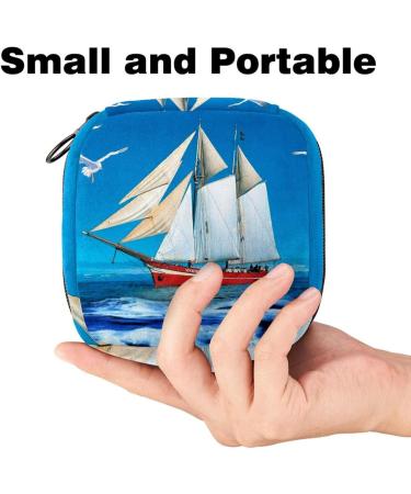 Stylish Menstruation Pad Bag with Zipper | Women's Napkin & Tampon Collection Bag - Sailboat Seagull Sea Blue & Sky Designs - Buy Online on GoSupps.com