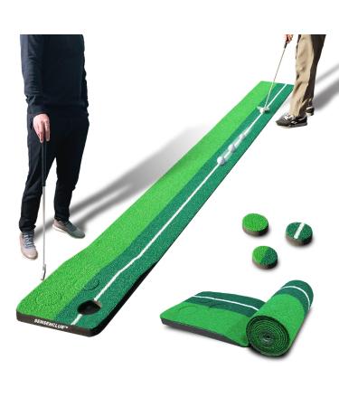 SENSECLUB Golf Pong Putting Game, Indoor Putting Green Golf Putting Game Set, Backyard Golf Games - Includes Putting Mat with Putter and Ball-Collect System Green 3 caps