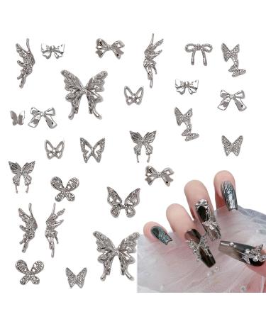 3D Butterfly Nail Charms 150PCS Silver Butterfly Wing Bowknot Bow Nail Gems Metal Alloy Cute Nail Art Decorations Supplies for Women Girls Manicure Design DIY Crafts (A Silver) - Buy Online on GoSupps.com