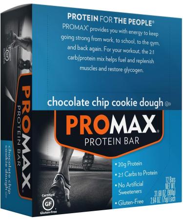 Promax Chocolate Chip Cookie Dough Protein Bars - Gluten Free, 12 Count - Buy Online on GoSupps.com