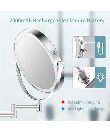Alvorog Rechargeable Wall Mounted Lighted Makeup Mirror - 8 Inch Double Sided Vanity Mirror with 3 Color Lights, 1X/5X Magnification, Intelligent Shutdown, Dimming, 360 Rotation - Bathroom Mirror - Buy Online on GoSupps.com
