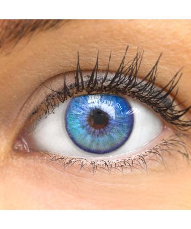 Glamlens contact lenses colored 'Canaria Blue' without strength colored blue monthly lenses soft lentils soft hydrogel 2 pieces color lens + lentil container 0.0 diopttries natural colors series - Buy Online on GoSupps.com