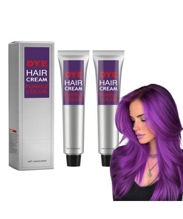 Crsetmyth 2PCS Hair Color Cream Professional Hair Color Cream Herbal Natural Hair Coloring Instant Hair Dye Lotion Easily Change Colors 2PCS (Purple)