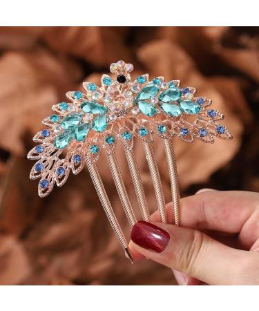 Relandy Crystal Hair Comb Evening Rhinestone Hair Accessories Bride Wedding Headpiece Gold for Women and Girls Blue - Buy Online on GoSupps.com