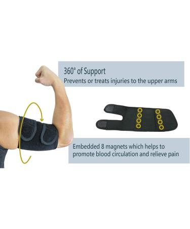 ObboMed MB-1850M Upper Arm Support Brace & Elbow Sleeve with Magnets - Relief for Tennis & Golfer's Elbow Tendonitis & Arthritis (M: 12-13 inches / 30.5-33.0 cm - Buy Online on GoSupps.com
