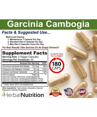 Herbal Nutrition Garcinia Cambogia for Weight Management and Kidney Stone Management, 2, 90 Count Bottles 180 Capsules 60% and 95% HCA Blend Dosing 700mg - 2400mg - Buy Online on GoSupps.com