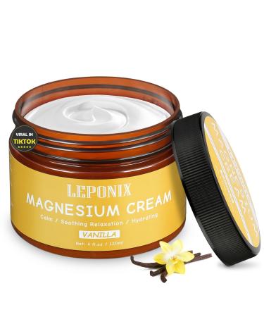 Magnesium Cream for Sleep & Muscle Recovery - Soothing Topical Magnesium Lotion for Leg Cramps Joint Comfort Pain Relief - Relaxing Magnesium Body Butter for Men Women Kids (120ml Vanilla) Vanilla 4 Fl Oz (Pack of 1)