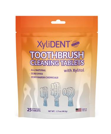 XyliDENT Toothbrush Cleaning Tablets Dental Cleaner for Manual Toothbrushes and Electric Toothbrush Heads Natural Formula Deep Cleans and Brightens with Apple Cider Vinegar 25 Count