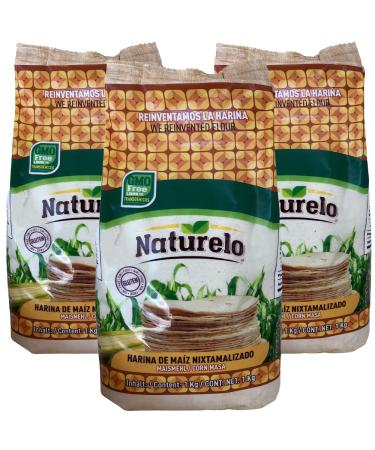 Naturelo Harina De Maiz Blanco 1kg (Pack of 3) / Mexican White Corn Flour Gluten Free & GMO Free Nixtamalized Corn Flour for Tortillas
