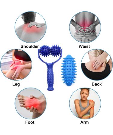 Interchangeable Hedgehog Ball Massage Rolls with Handles | Premium Foot Leg & Back Fascia Roller for Relaxation | Blue - Buy Online on GoSupps.com
