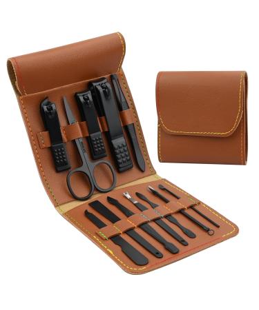 12 Pcs Nail Clippers Kit Manicure kit Professional Stainless Steel Nail Care Tools Nail Scissors Nail Clippers Manicure Tools Folded pocket Nail Clipper Set(Blue) Brown